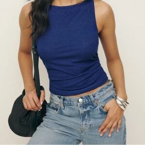 Reformation Isla Knit Tank Top Blue Pacific Ocean Size S